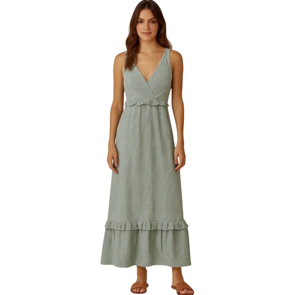 Anthropologie Caution To The Wind Sleeveless Green White Striped Maxi Dress